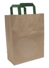 Graspapiertasche braun – mit grünen Innenflachhenkel 320+120x400mm