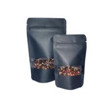 Standbodenbeutel Kraftpapier schwarz mit Fenster