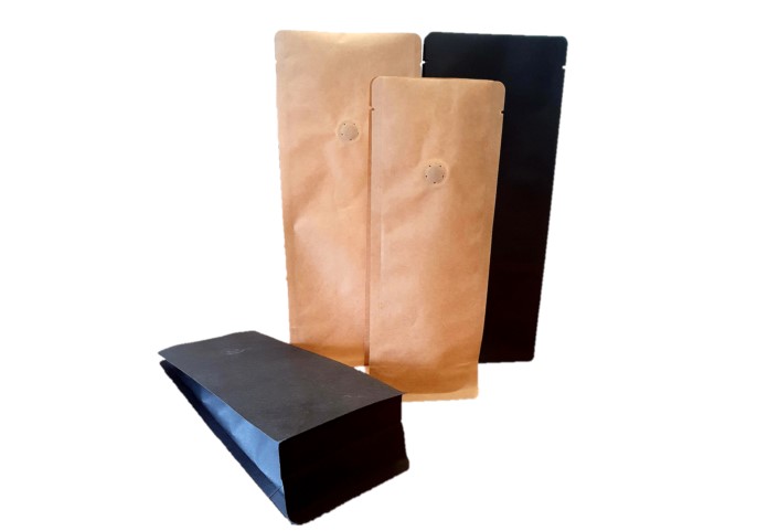 Flachbodenbeutel / Box Pouch mit Ventil High Barriere (80+50x210mm) 100g